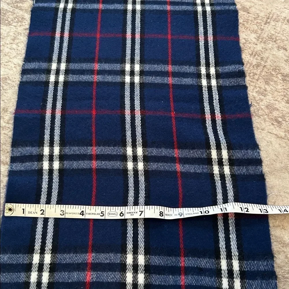 Cashmere Plaid Fringe Scarf in Navy and Red 100% Kashmir by Royal Rossi